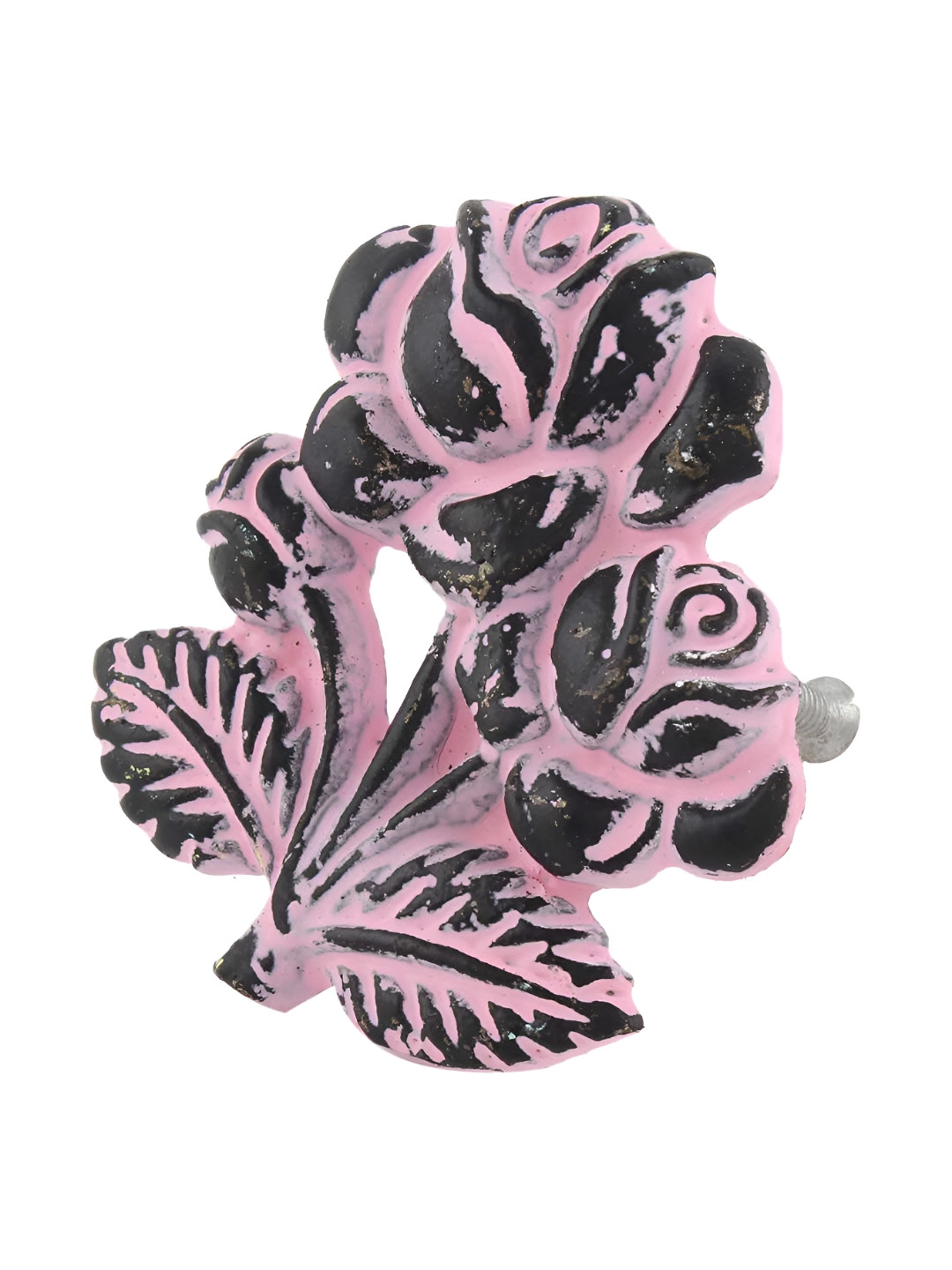 

Indianshelf Pink & Black Rose With Branch Distressed Dresser Knob
