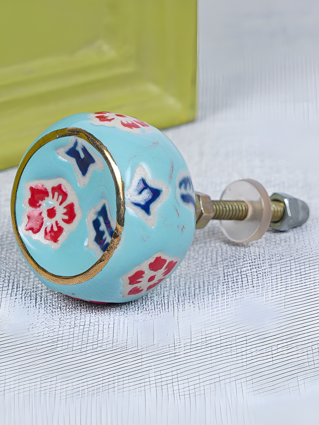 

Indianshelf Turquoise Blue & Red Floral Round Ceramic Cabinet Knob