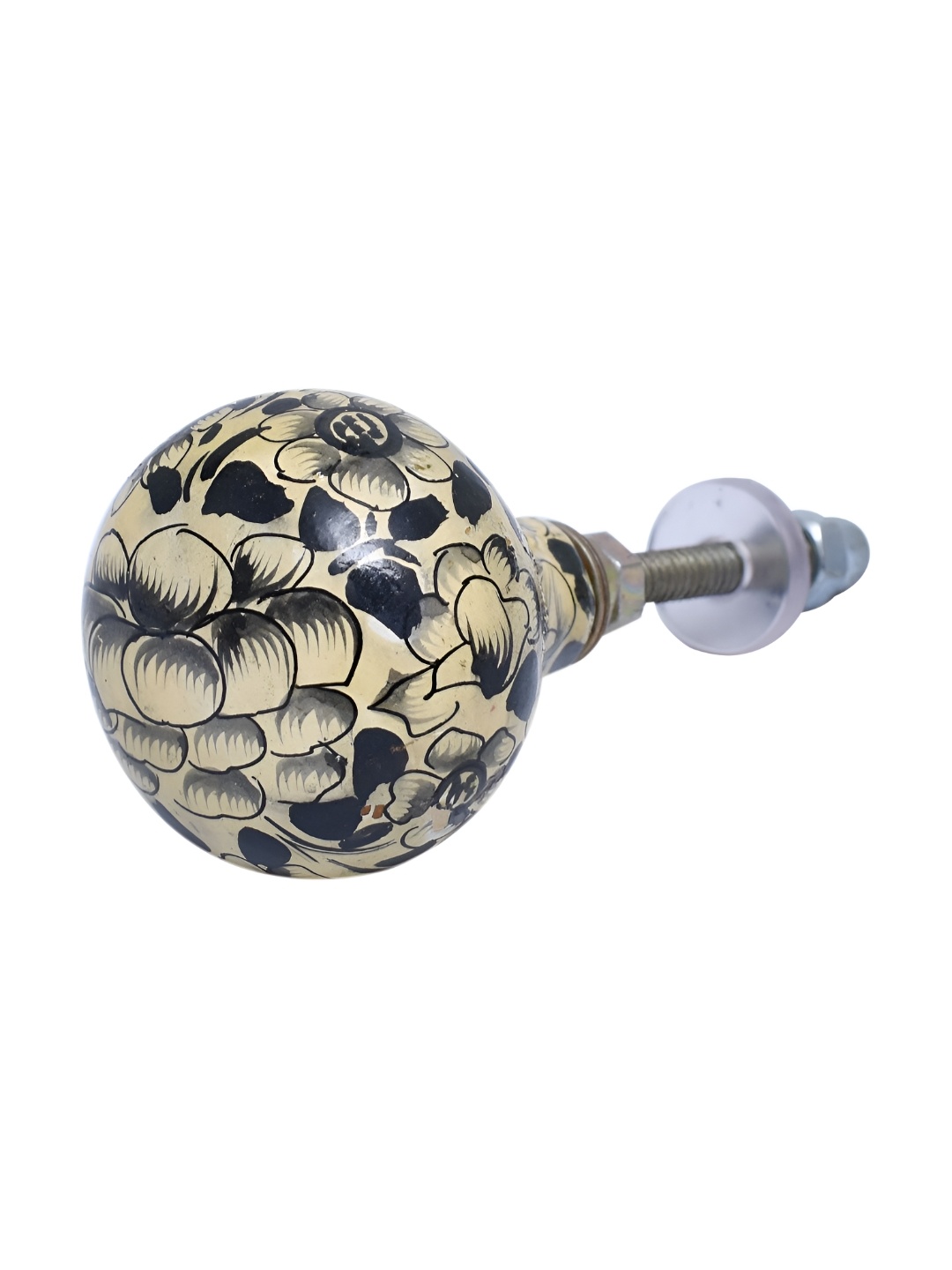 

Indianshelf Black & Beige Floral Printed Cabinet Knobs