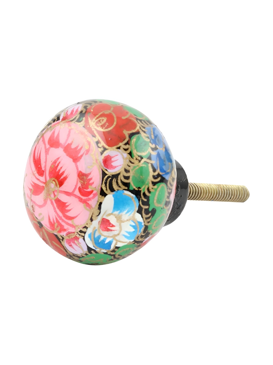 

Indianshelf Green & Pink Floral Wooden Thick & Rust-free Cabinet Knob, Black