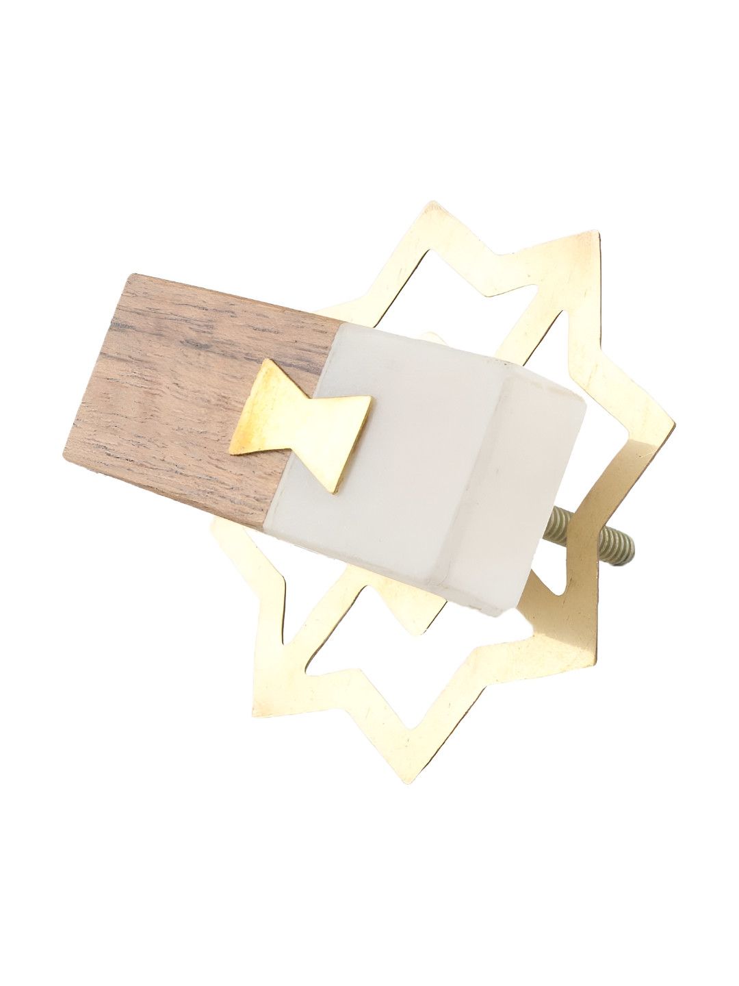 

Indianshelf White & Brown Rectanglular Stone & Wooden Long Cabinet Knob