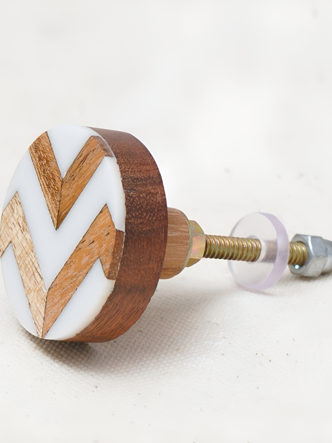 

Indianshelf White & Brown Zig Zag Printed Cabinet Knob