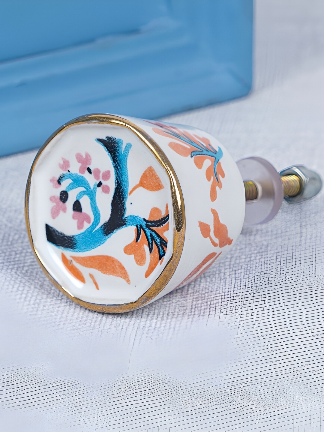 

Indianshelf White & Blue Octagon Ceramic Floral Dresser Knob