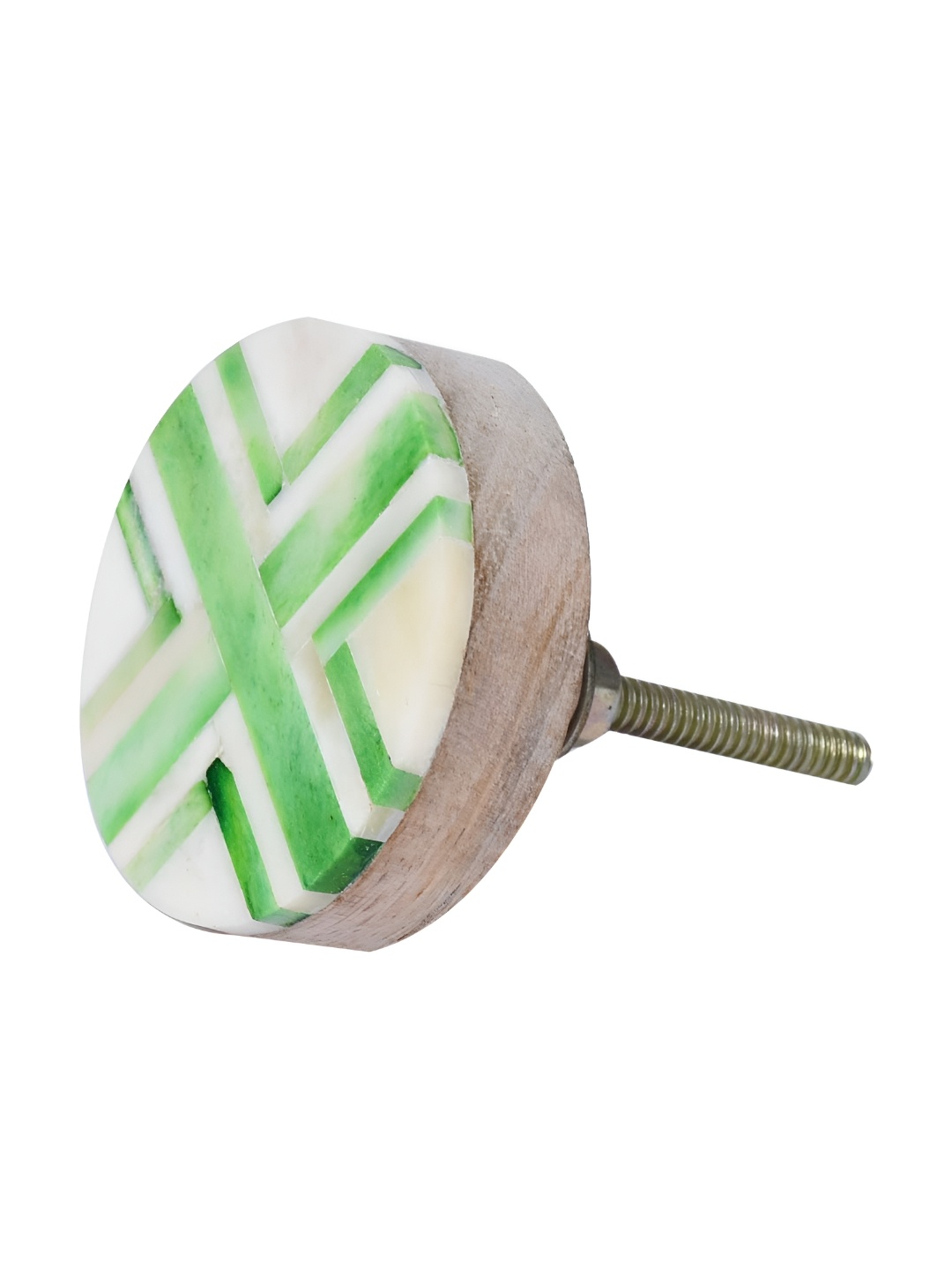 

Indianshelf White & Green Round Wooden Thick & Rust-free Cabinet Knob