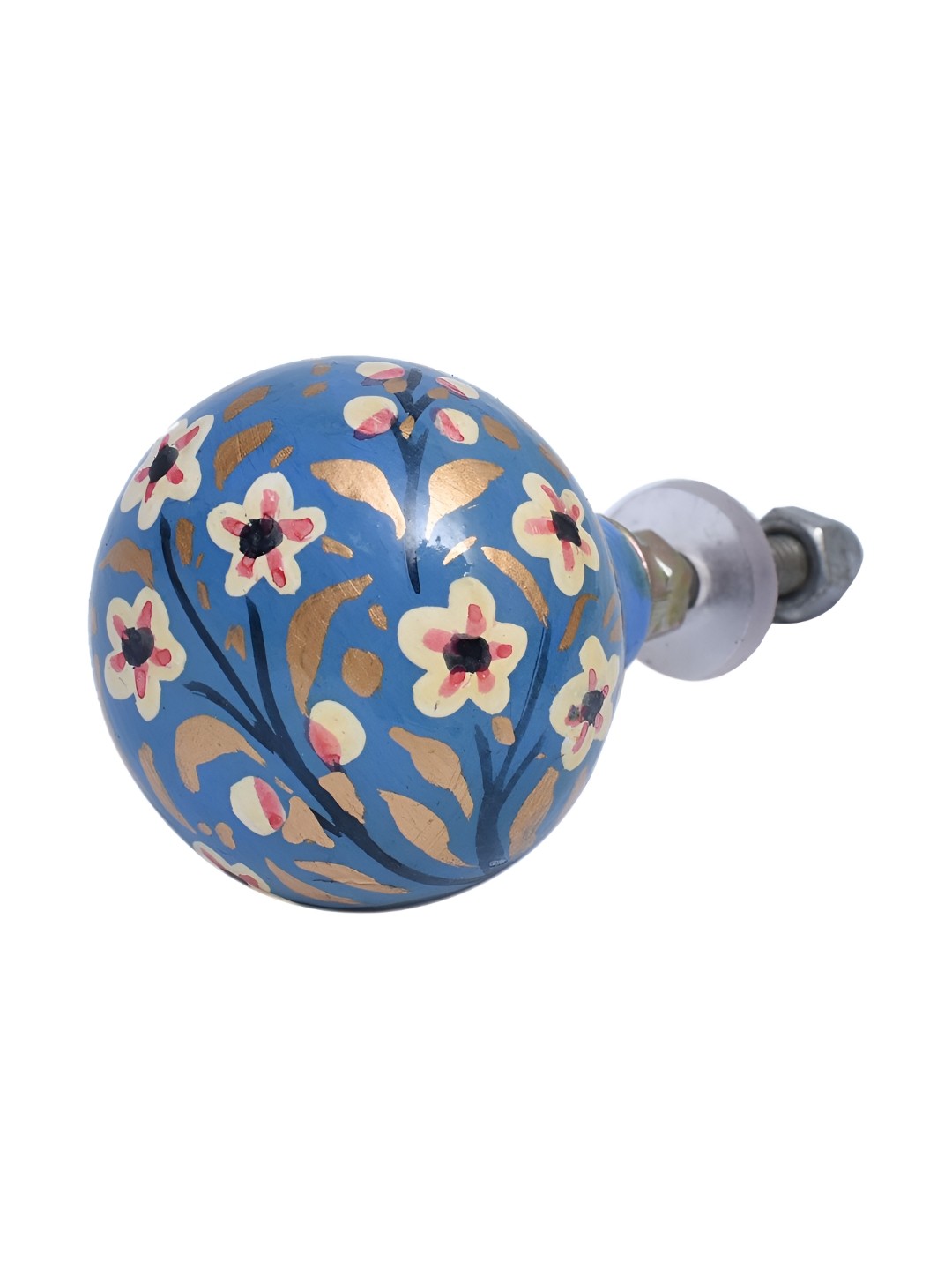 

Indianshelf Blue & Pink Floral Wooden Thick & Rust-free Cabinet Knob