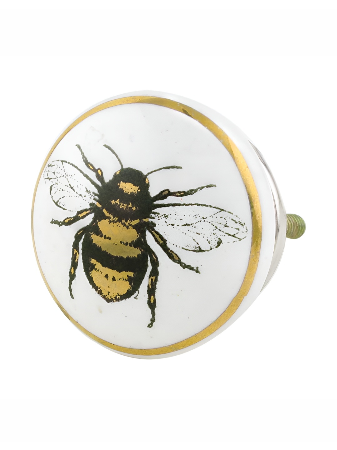 

Indianshelf White & Black Bee Designed Flat Ceramic Cabinet Knob