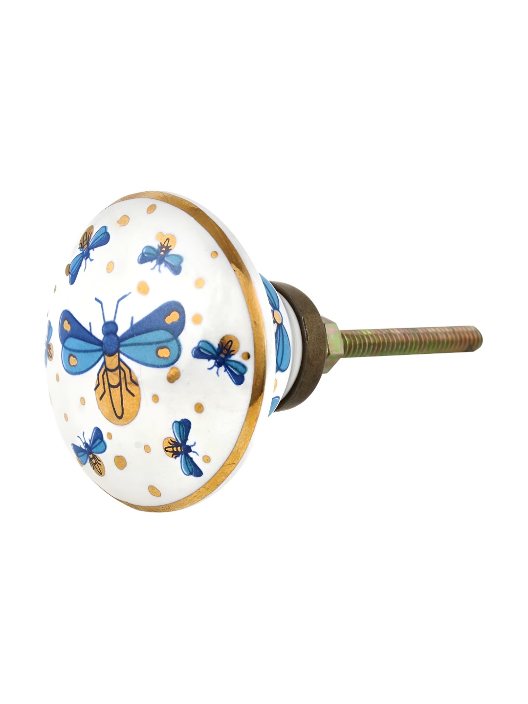 

Indianshelf White & Blue Firefly Glowworm Patterned Flat Ceramic Dresser Knob