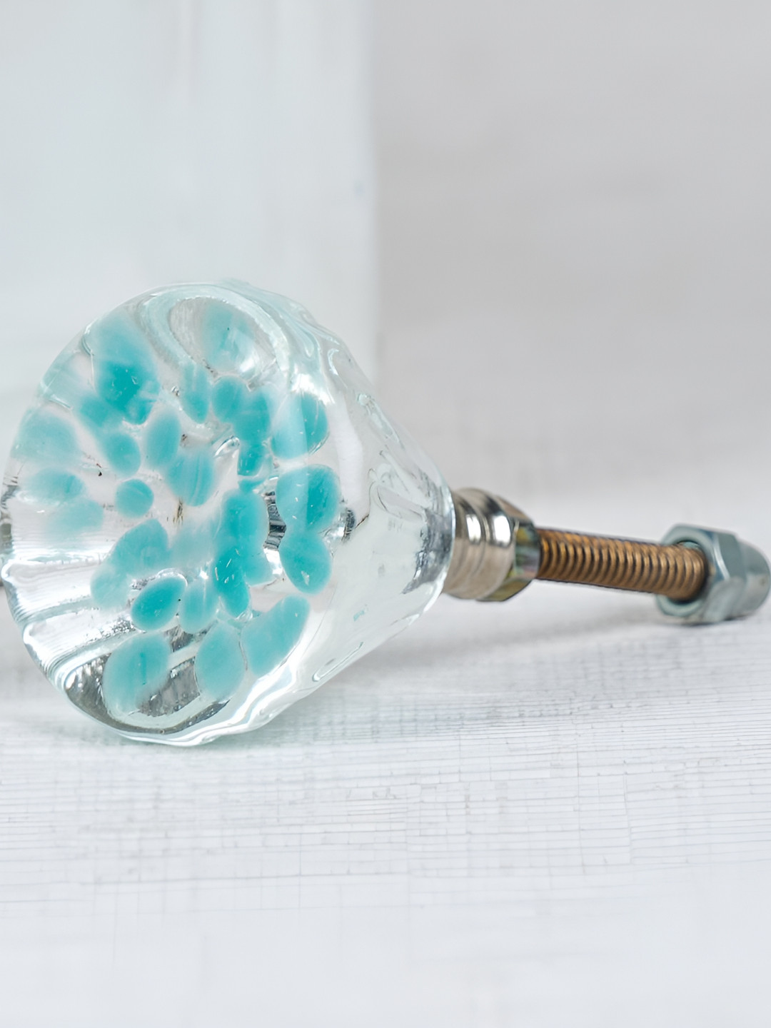 

Indianshelf Turquoise Blue & Transparent Glass Round Shaped Cabinet Knobs