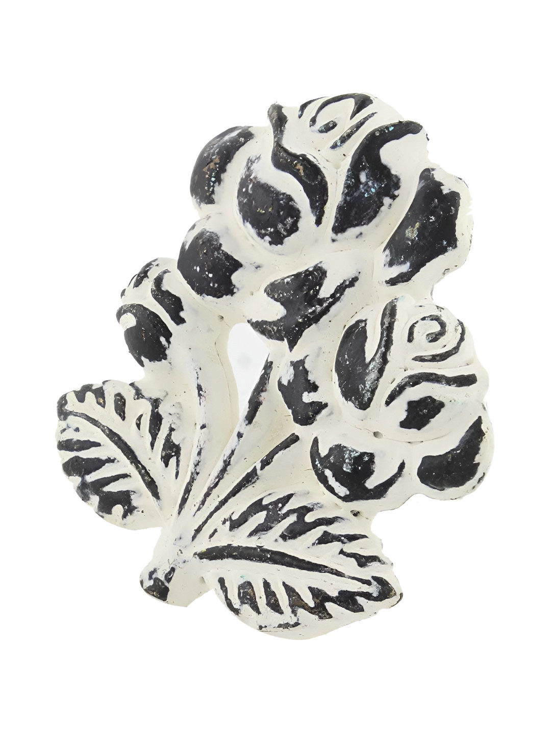 

Indianshelf White & Black Rose With Branch Distressed Iron Dresser Knob