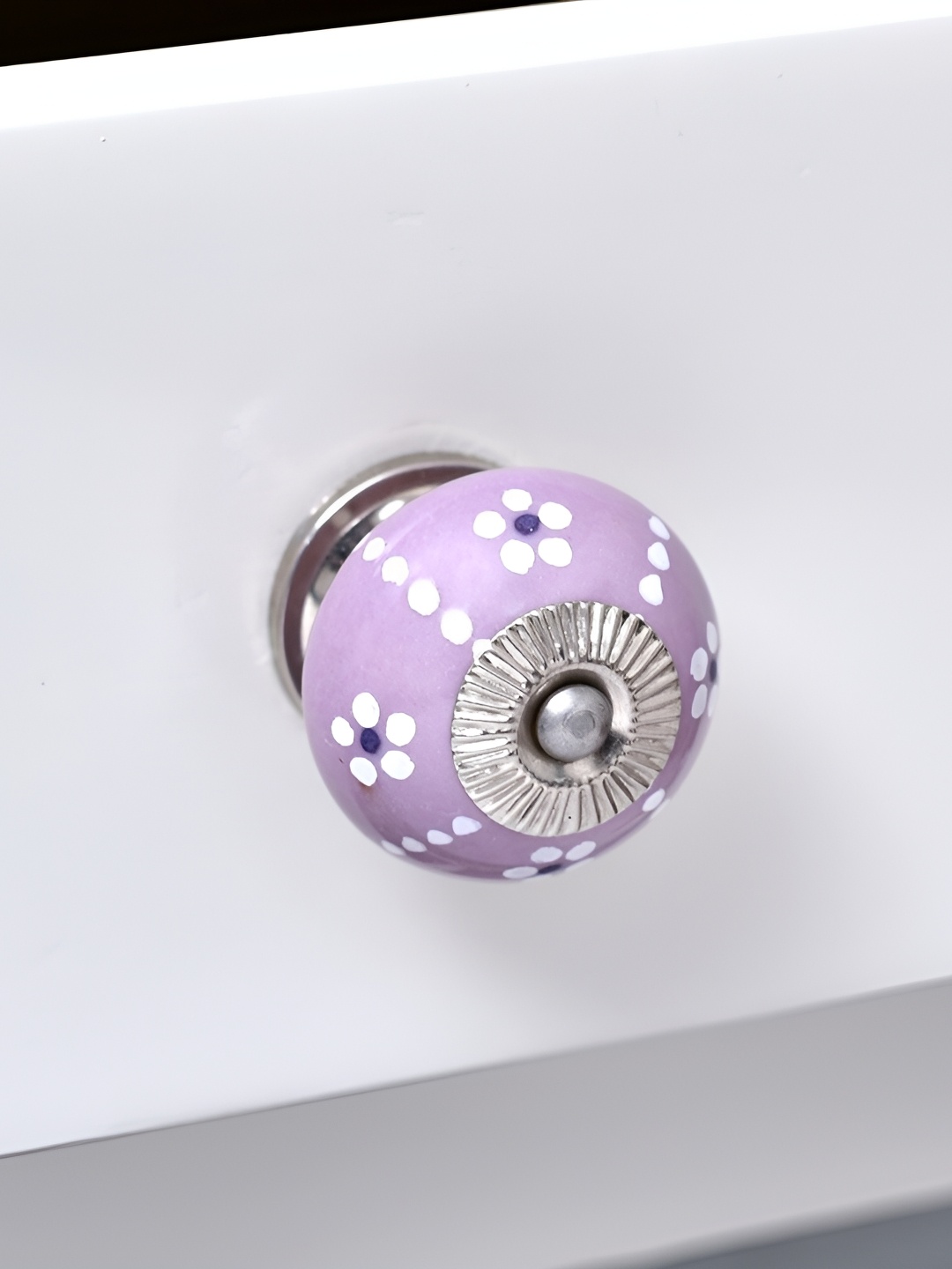 

Indianshelf Purple & White Floral Printed Ceramic Thick & Rust-free Cabinet Knob