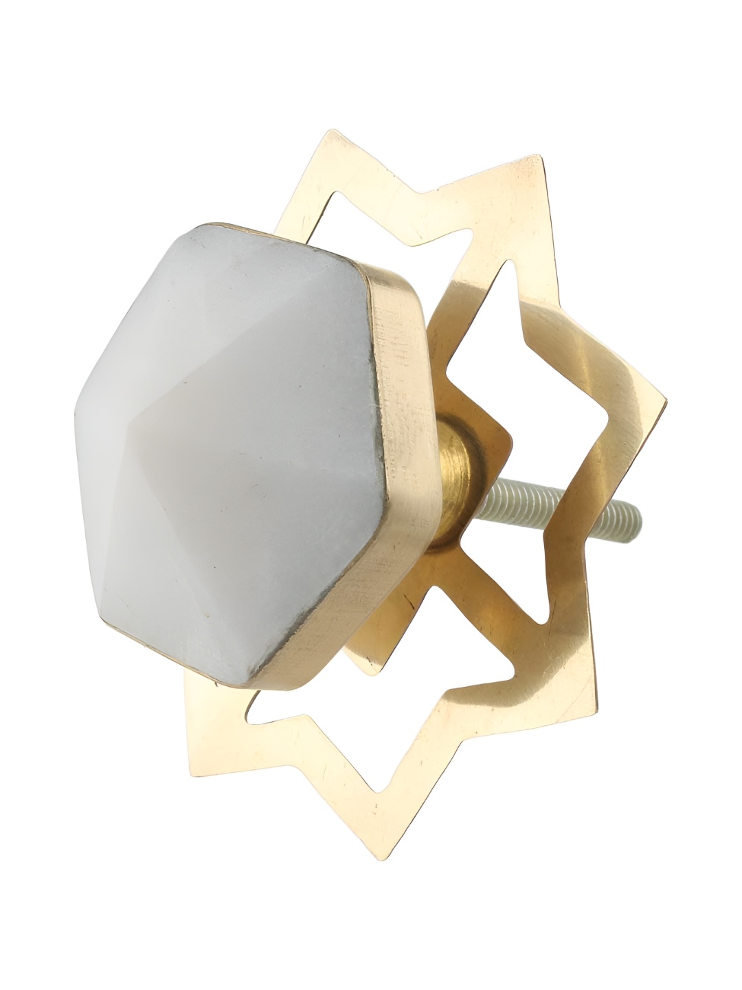 

Indianshelf White Hexagon Stone Cabinet Brass Knob