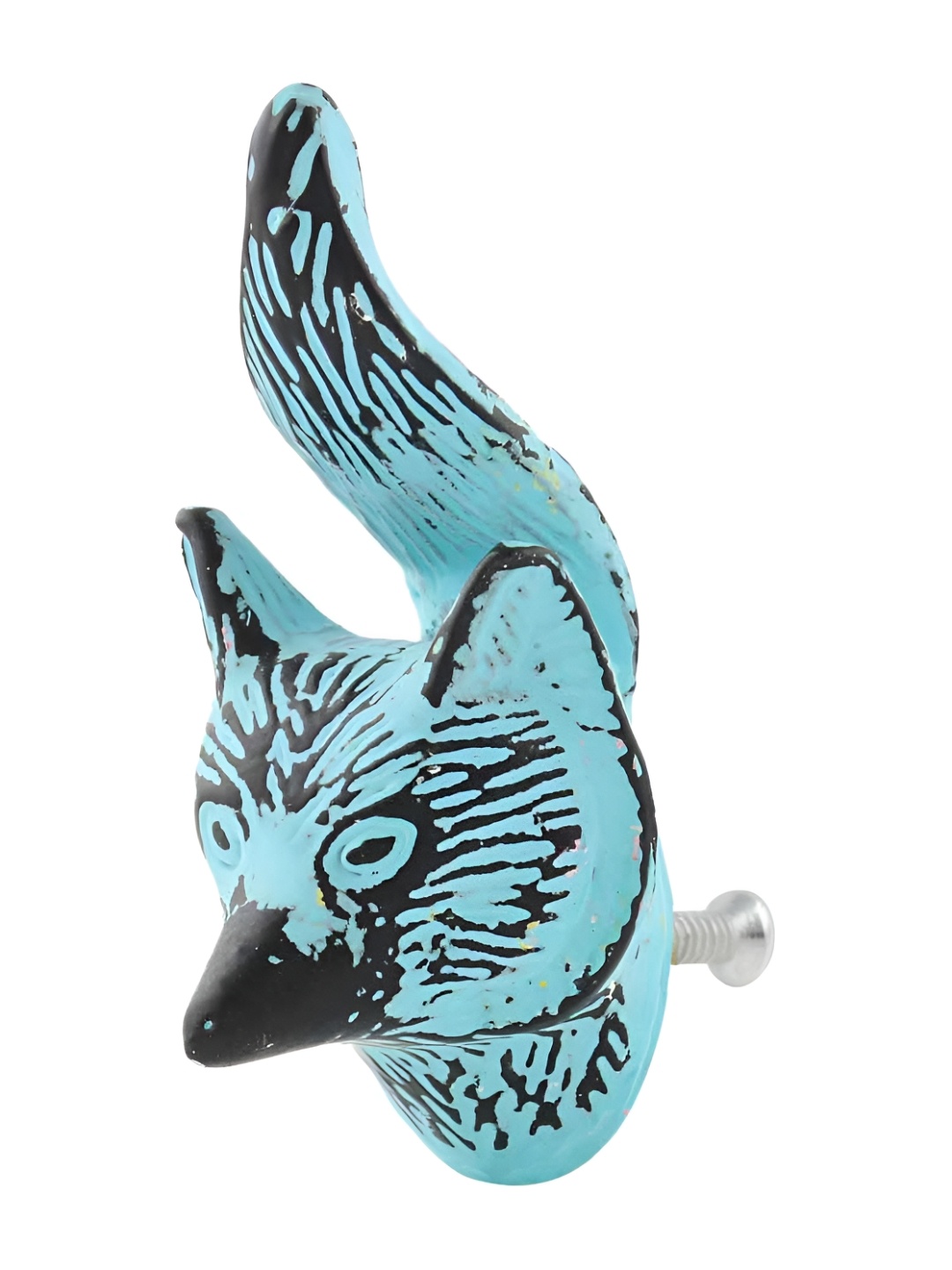 

Indianshelf Turquoise Blue & Black Fox Face Distressed Iron Cabinet Knob