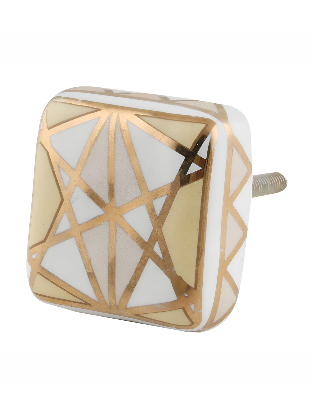 

Indianshelf White Square-Shaped Ceramic Cabinet Knob, Gold