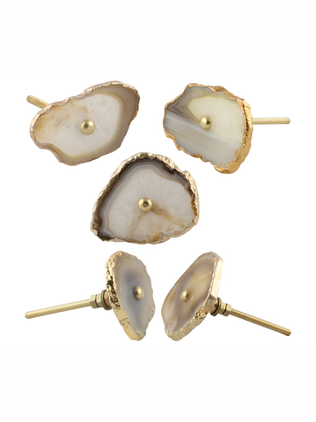 

Indianshelf Beige 5Pcs Agate Stone Cabinet Knobs
