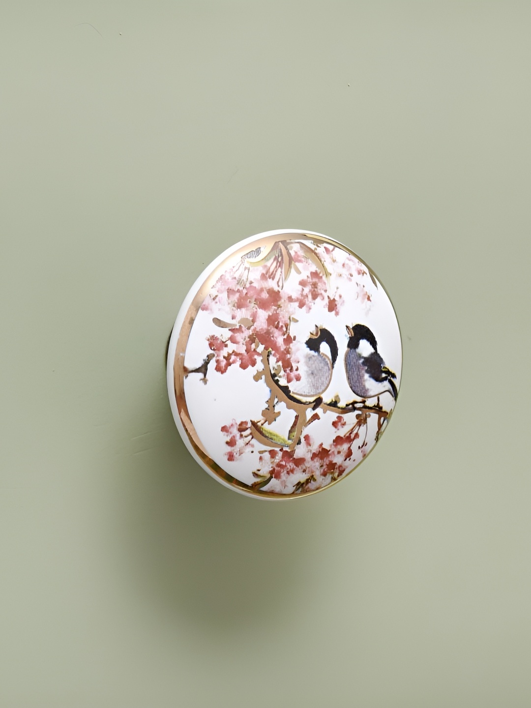 

Indianshelf White & Pink Birds Iron Ceramic Door Cupboard Pull Knob