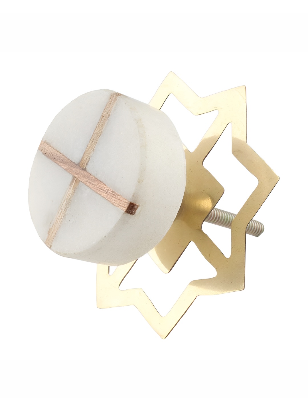 

Indianshelf White & Gold Toned Round Wooden Cross Marble Dresser Knob