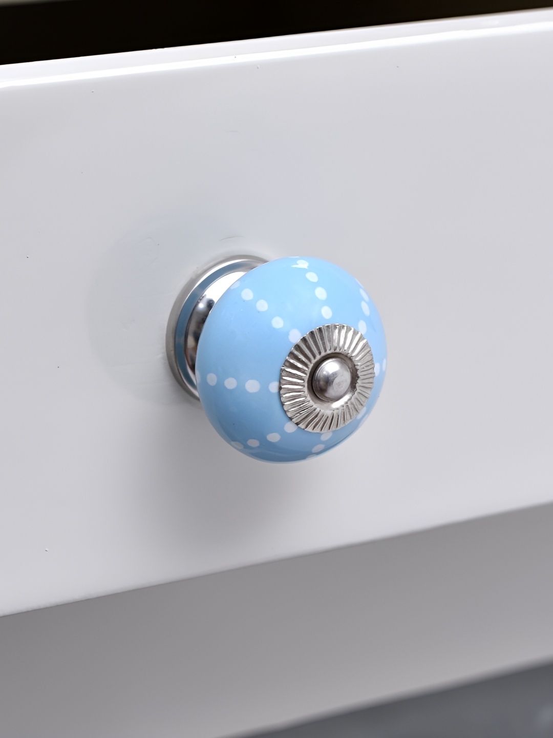 

Indianshelf Turquoise Blue Line Dotted Ceramic Dresser Knob