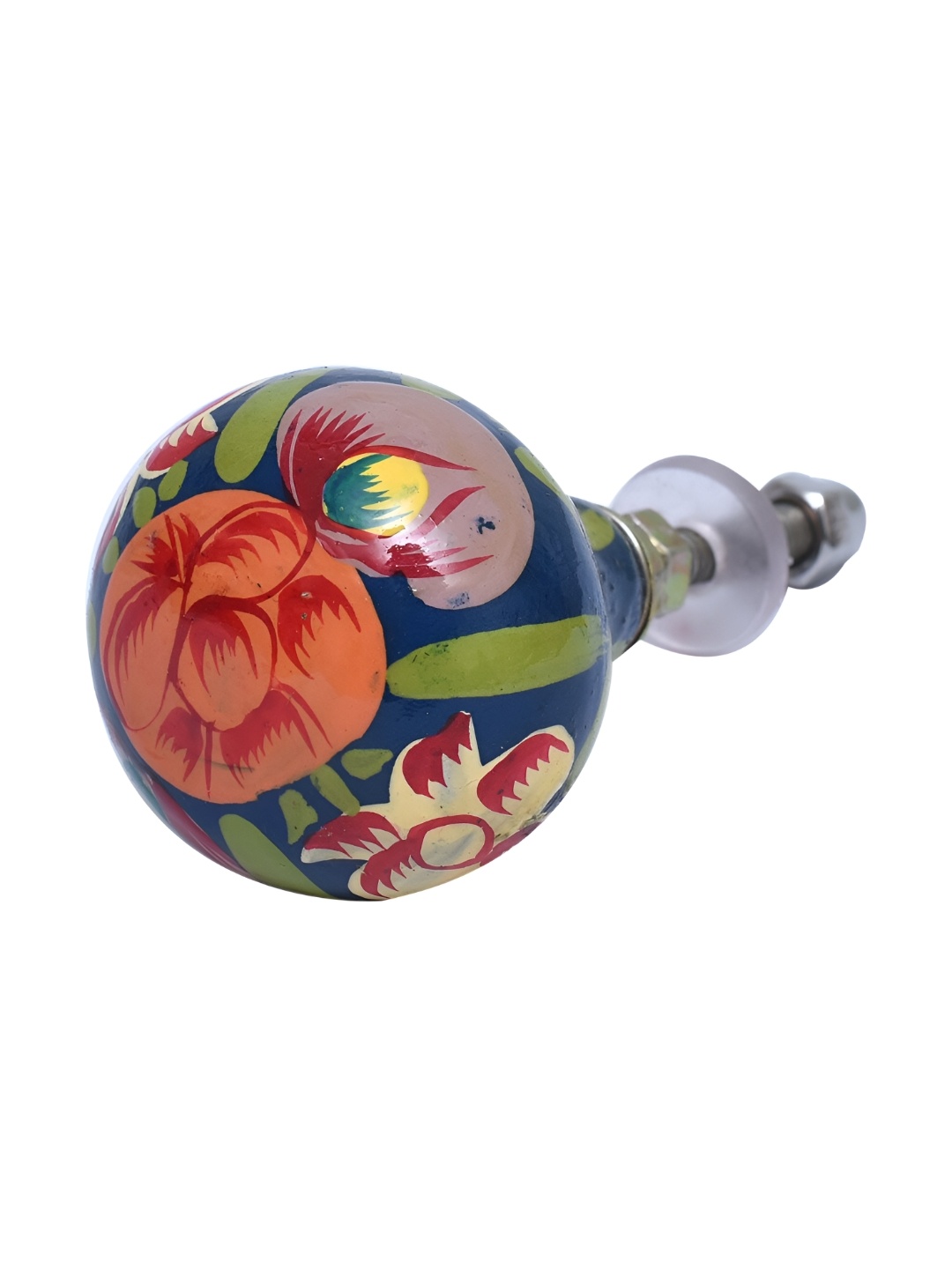 

Indianshelf Blue & Orange-colored Floral Wooden Cabinet Knob