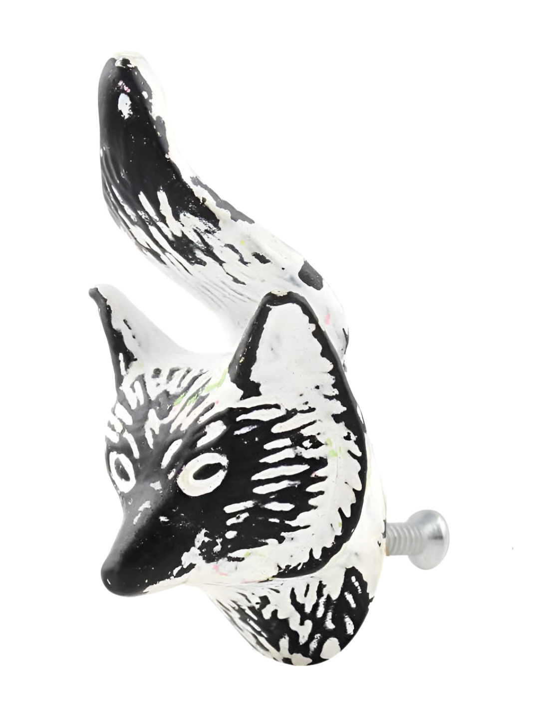 

Indianshelf White & Black Fox Face Distressed Iron Cabinet Knob