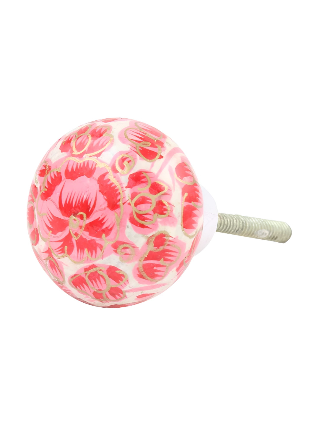 

Indianshelf White & Red Floral Designed Wooden Cabinet Knob