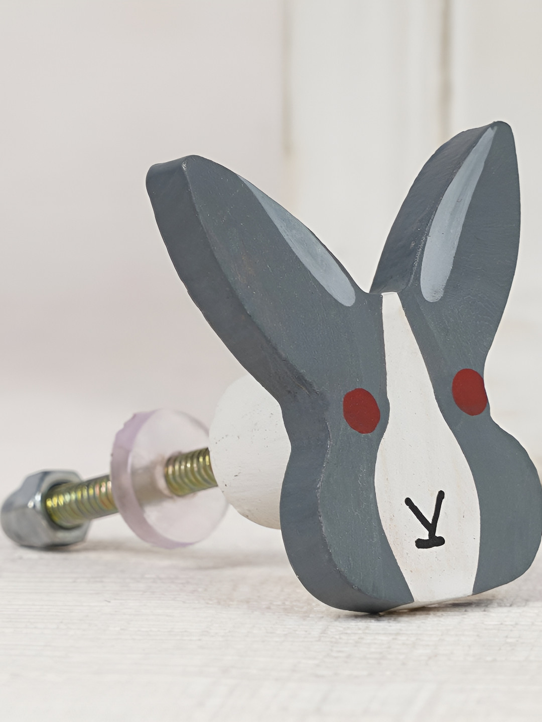 

Indianshelf Grey & White Rabbit Face Dresser Knob