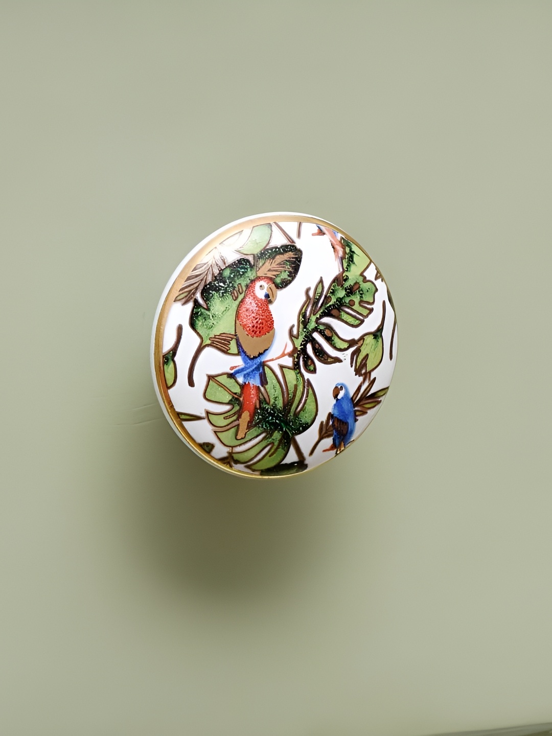 

Indianshelf White & Red Tropical Macaw Birds Designed Ceramic Furniture Knob