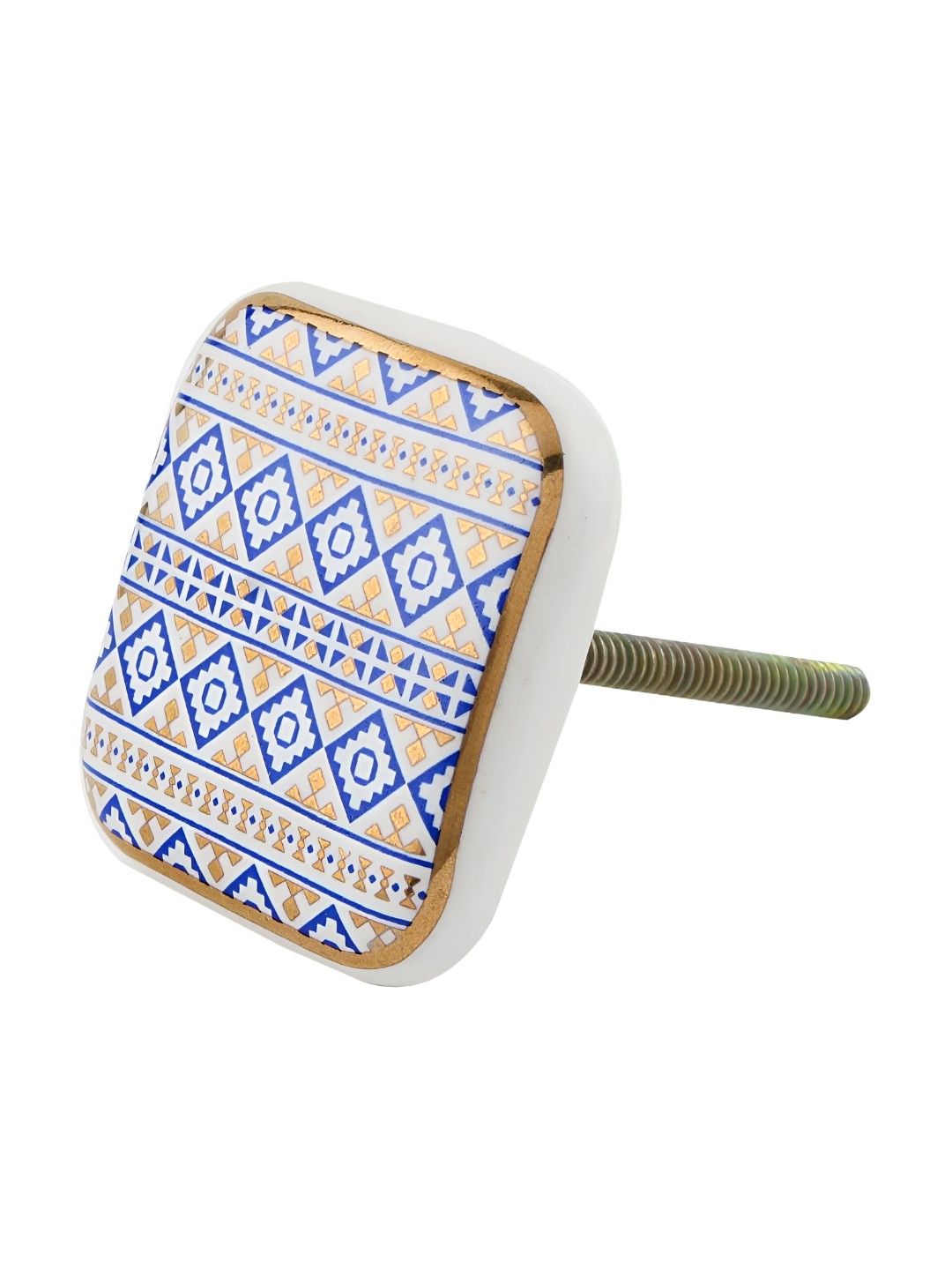 

Indianshelf White & Blue Geometric Designed Square Ceramic Dresser Knob