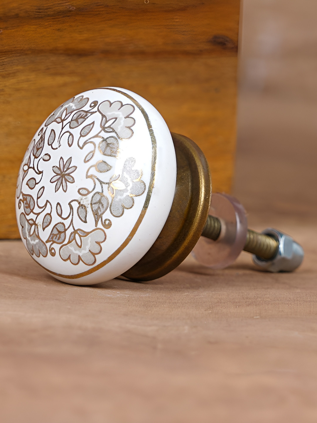 

Indianshelf White & Grey Floral Designed Iron Cabinet Knob