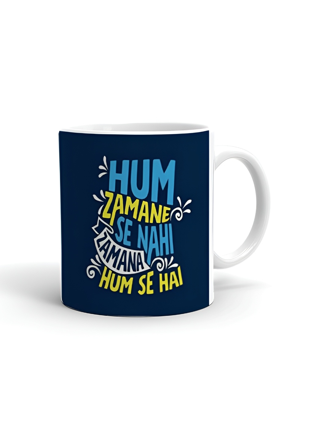 

Khakee White & Blue Text or Slogans Printed Glossy Microwave Safe Mugs 325 ml