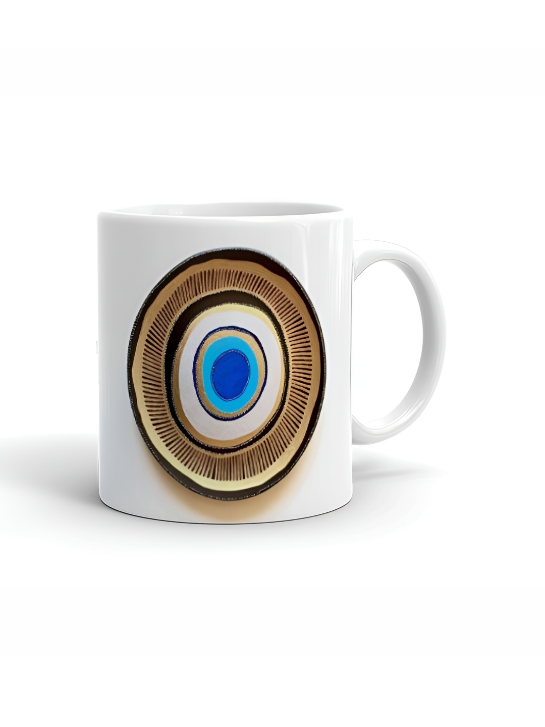 

Khakee White & Blue Printed Glossy Microwave Safe Mugs 325 ml