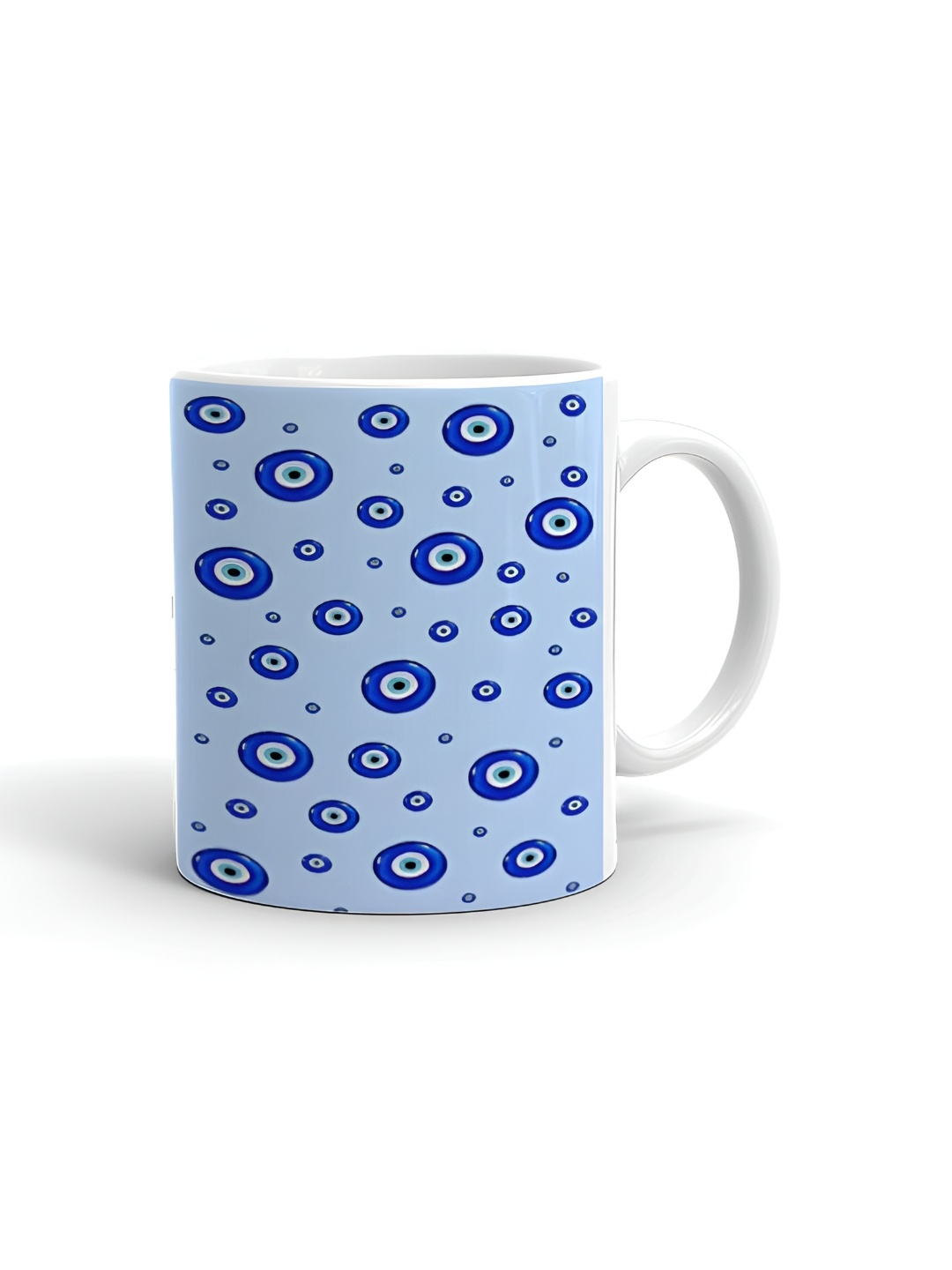 

Khakee White & Blue Printed Glossy Microwave Safe Mugs 325 ml