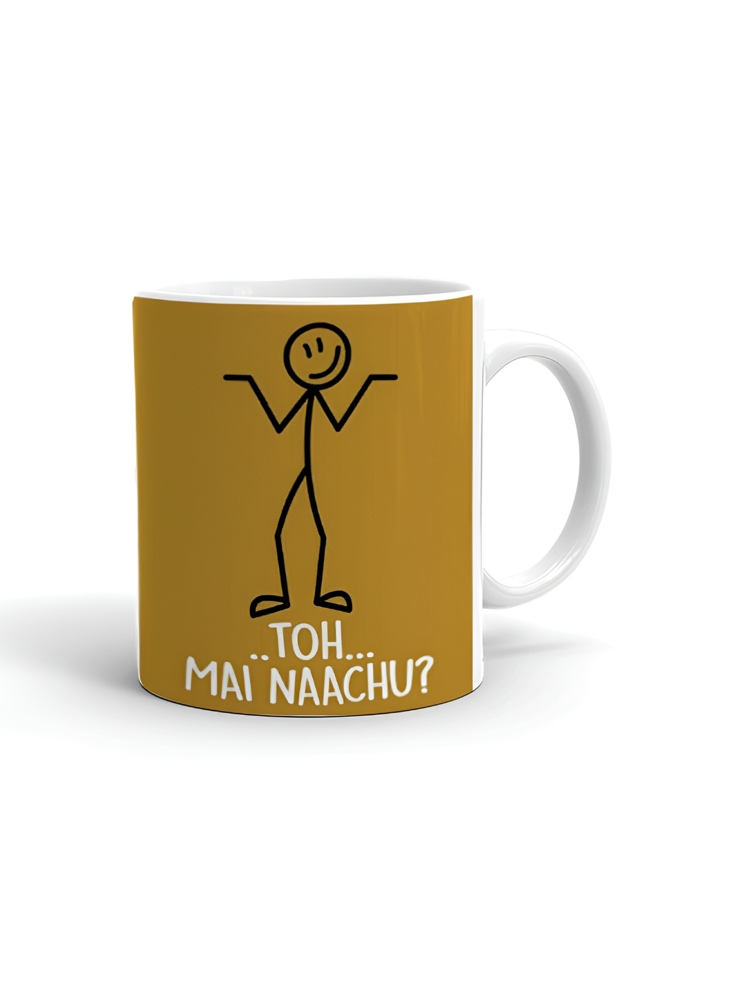 

Khakee White & Yellow Printed Glossy Microwave Safe Mugs 325 ml