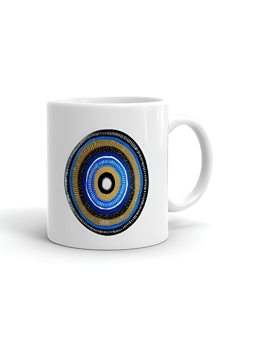 

Khakee White & Blue Printed Glossy Microwave Safe Mugs 325 ml
