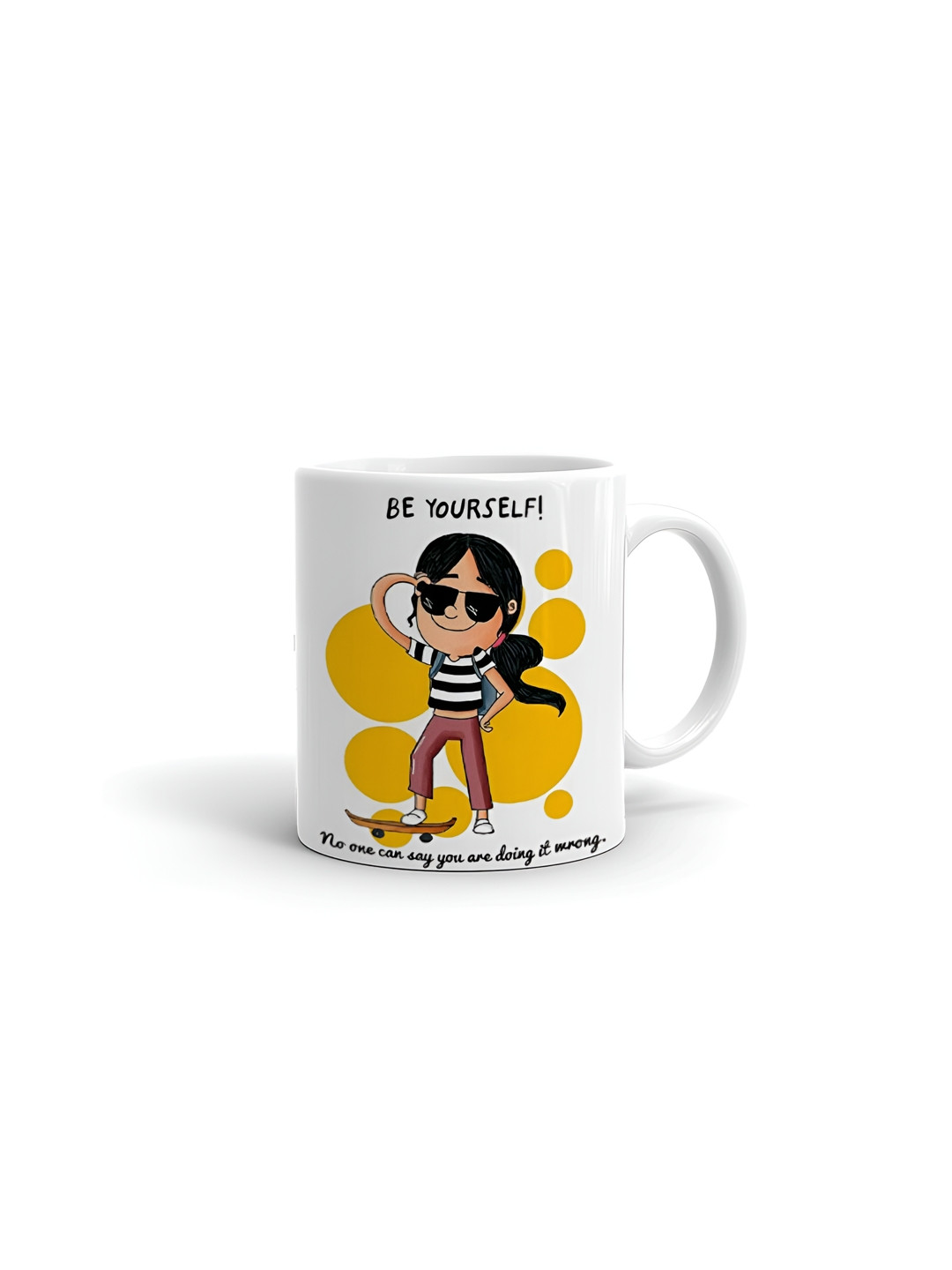 

Khakee White & Yellow Printed Glossy Microwave Safe Mugs 325 ml