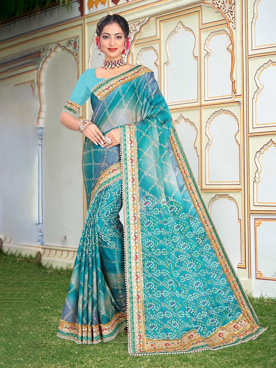 

Mitera Blue Bandhani Printed Saree