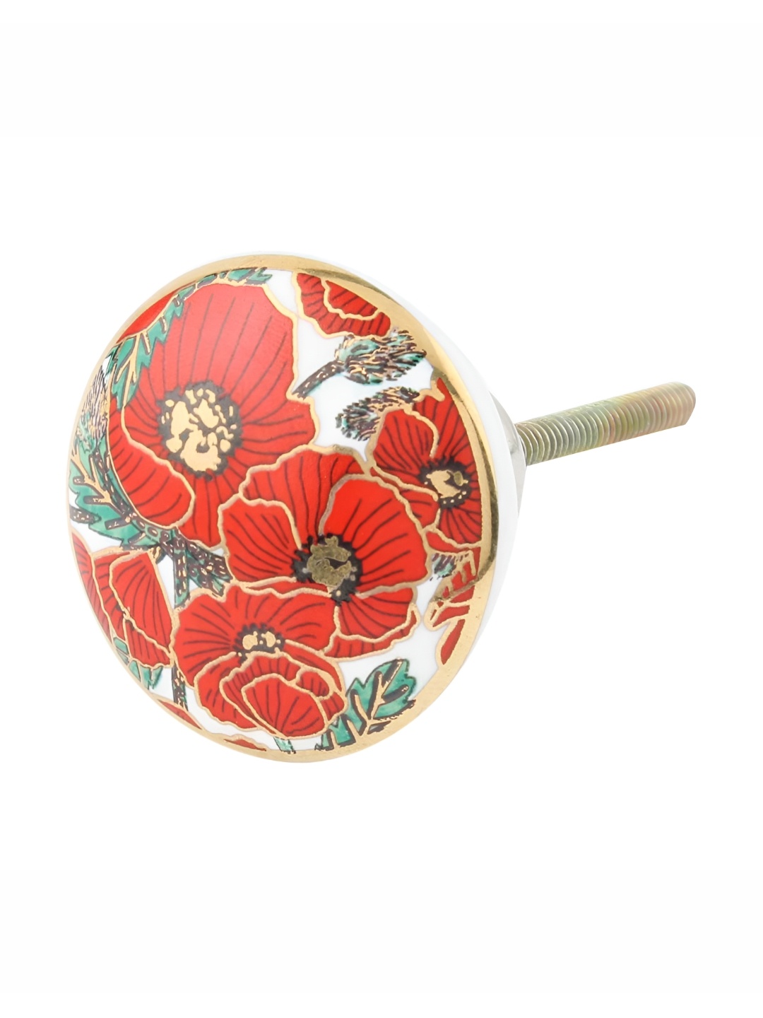 

Indianshelf White & Red Floral Ceramic Cabinet Knob