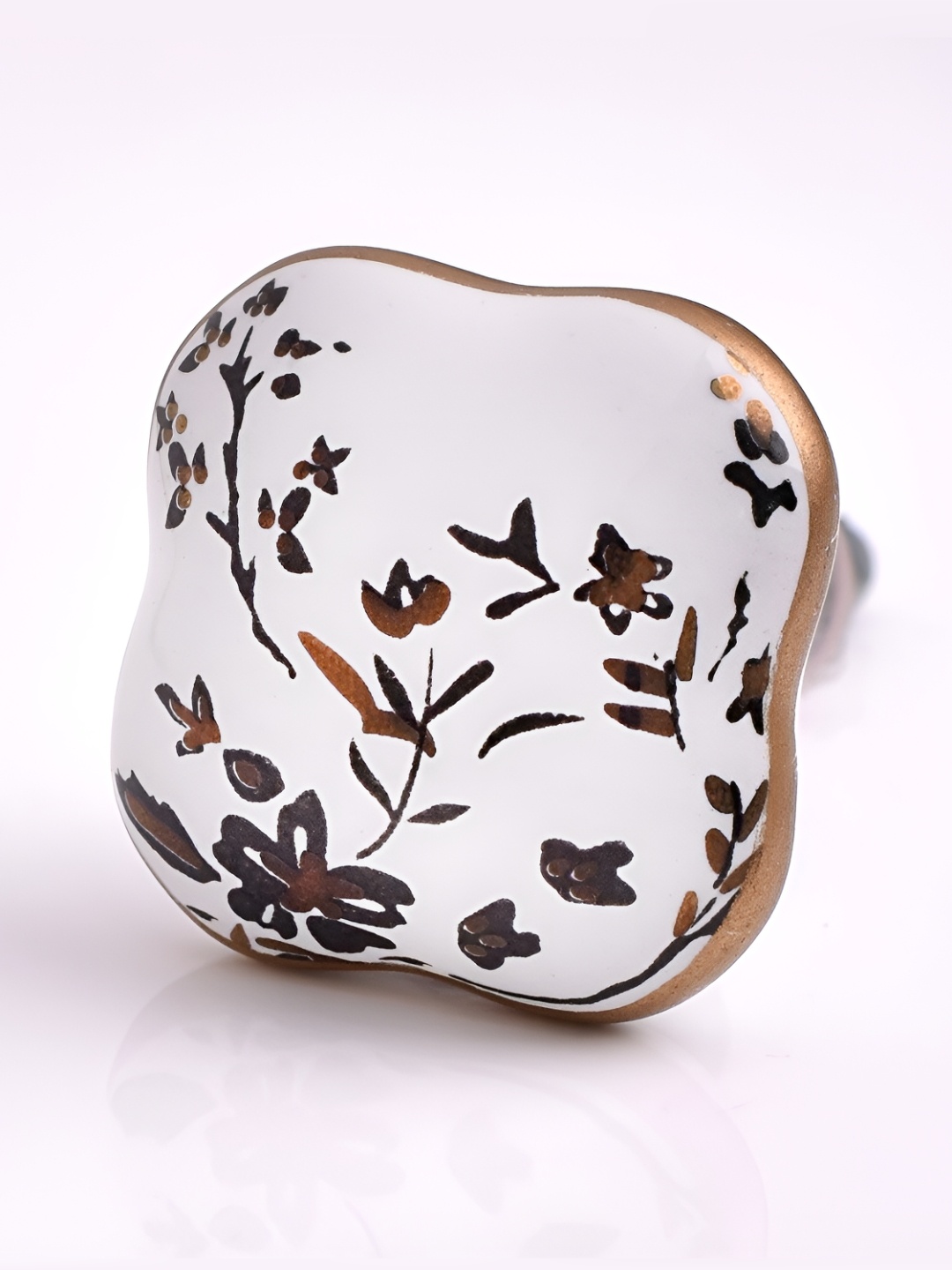 

Indianshelf White & Brown Floral Square Ceramic Cabinet Knob