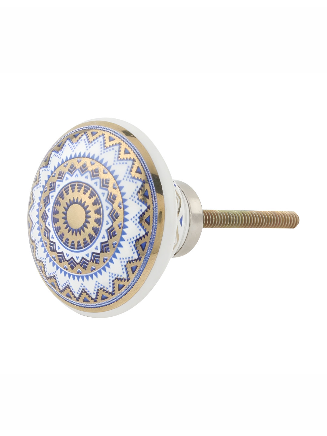 

Indianshelf White & Blue Wheel Patterned Flat Ceramic Cabinet Knob