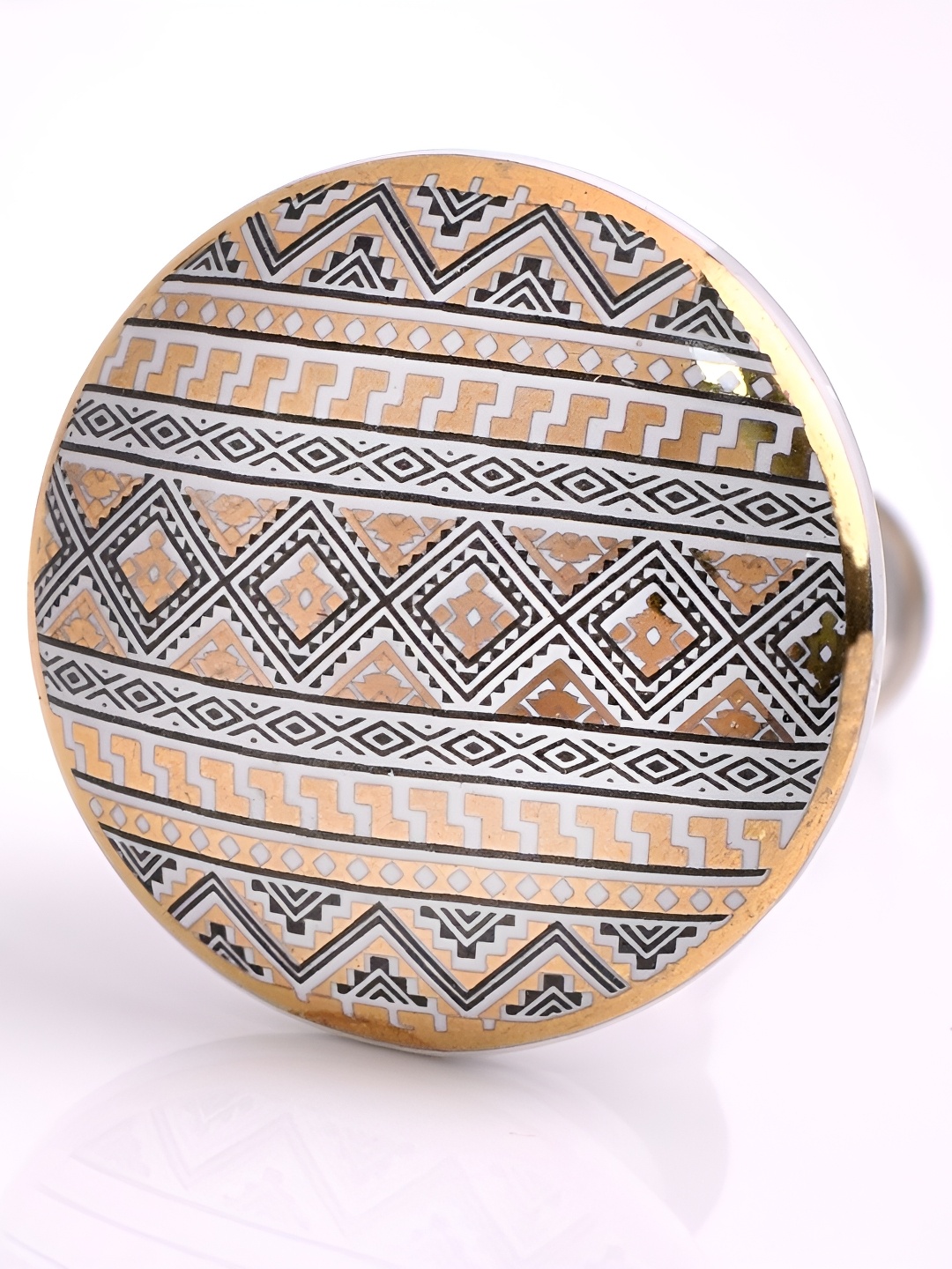 

Indianshelf White & Grey Border Designed Flat Ceramic Cabinet Knob
