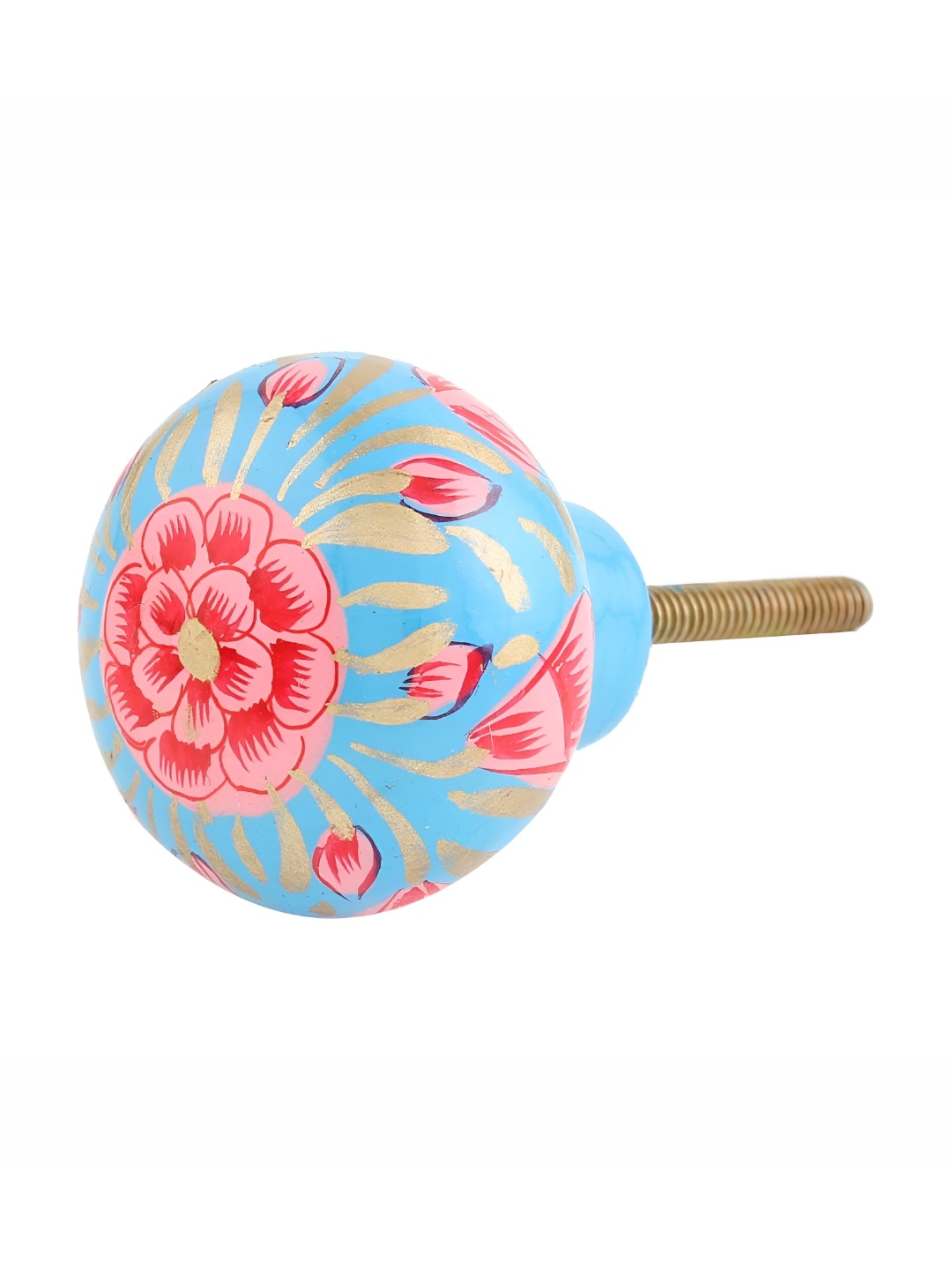 

Indianshelf Red & Blue Floral Wooden Thick & Rust-free Knob