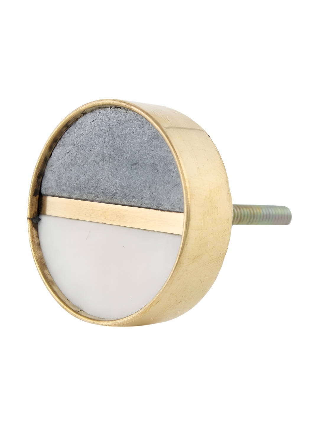 

Indianshelf Grey & White Stone Brass Plated Dresser Knob