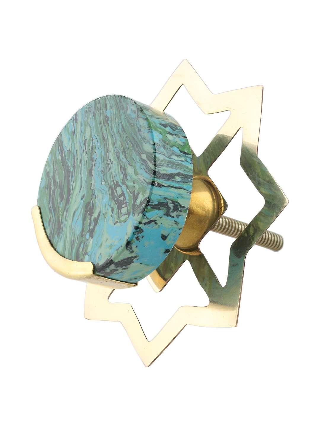 

Indianshelf Green & Blue Textured Stone & Brass Cabinet knob