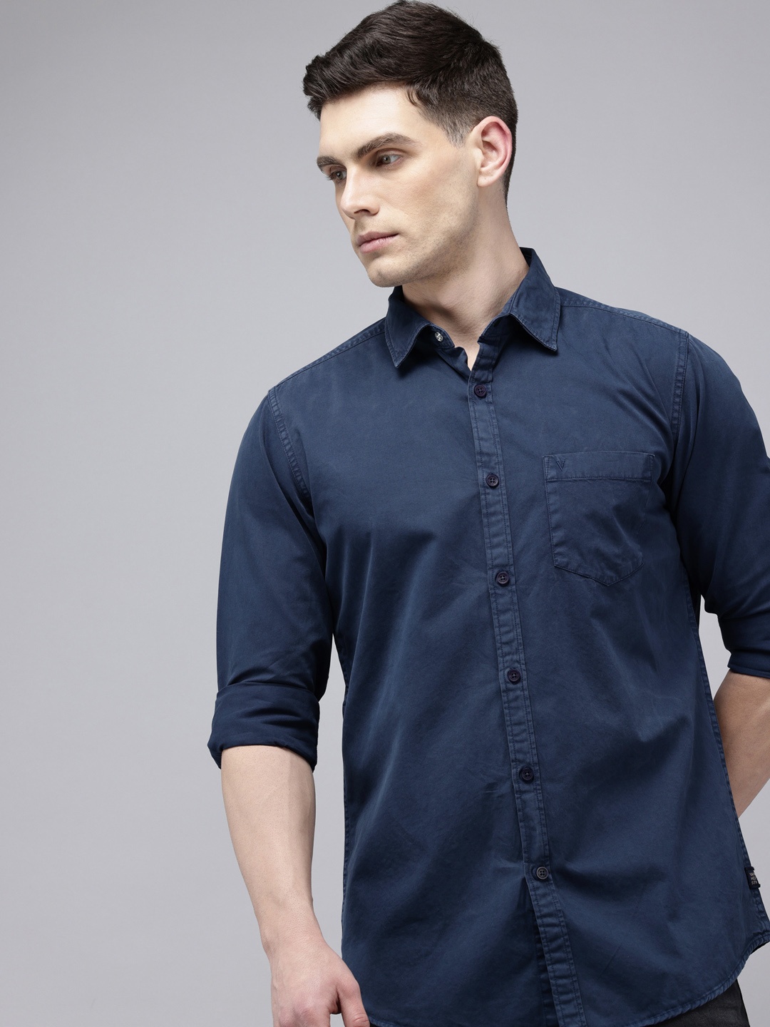 

VAN HEUSEN DENIM LABS Pure Cotton Slim Fit Casual Shirt, Navy blue