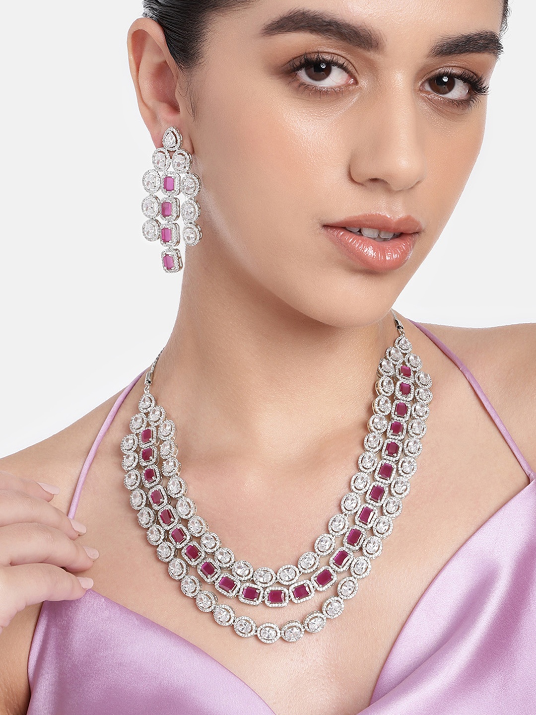 

Estele Rose Gold-Plated Cubic Zirconia Jewellery Set, Pink