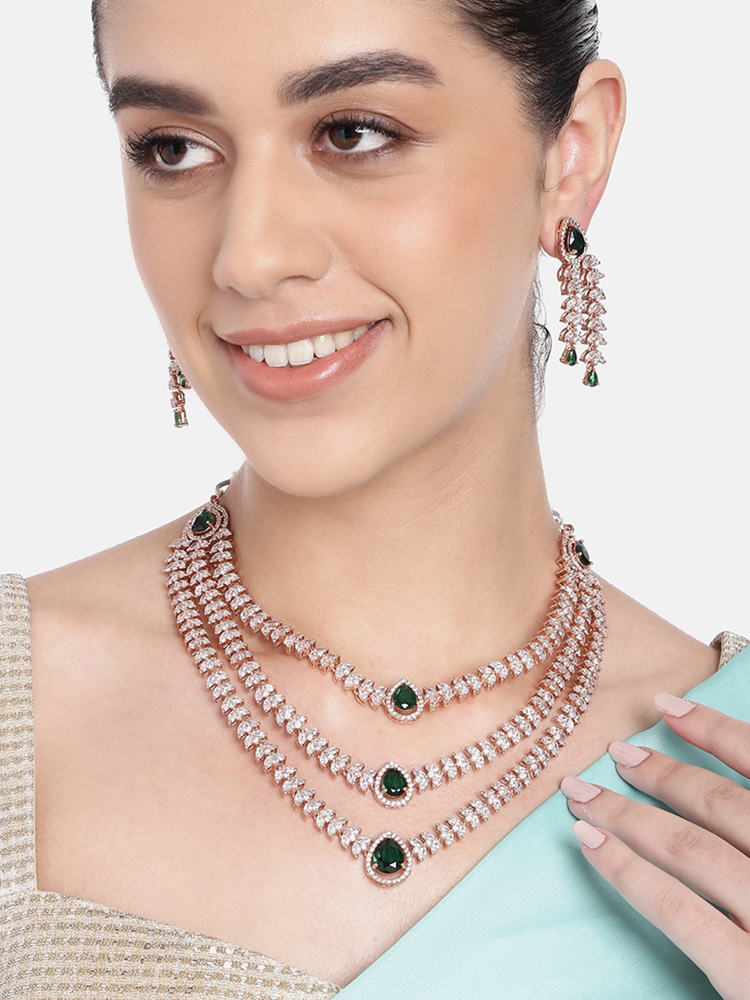 

Estele Rose Gold-Plated Cubic Zirconia Jewellery Set, Green