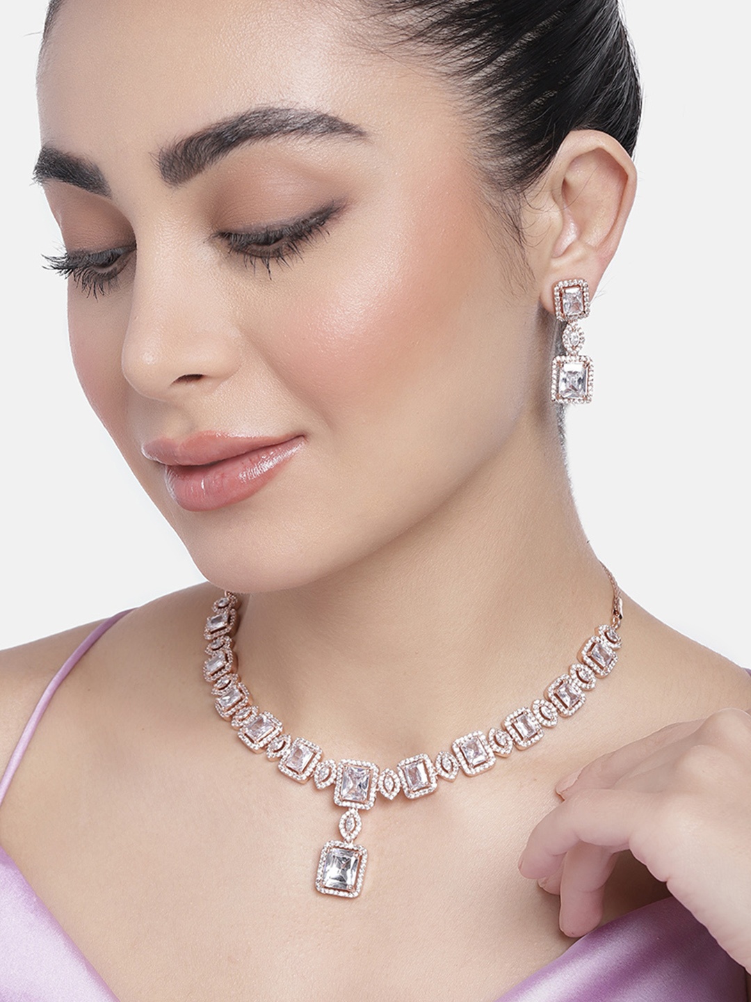 

Estele Rose Gold-Plated CZ-Studded Jewellery Set, White
