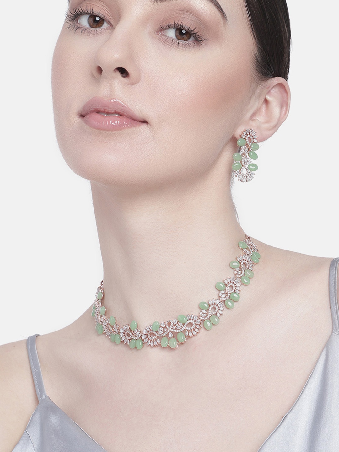 

Estele Rose Gold-Plated Cubic Zirconia Jewellery Set, Green