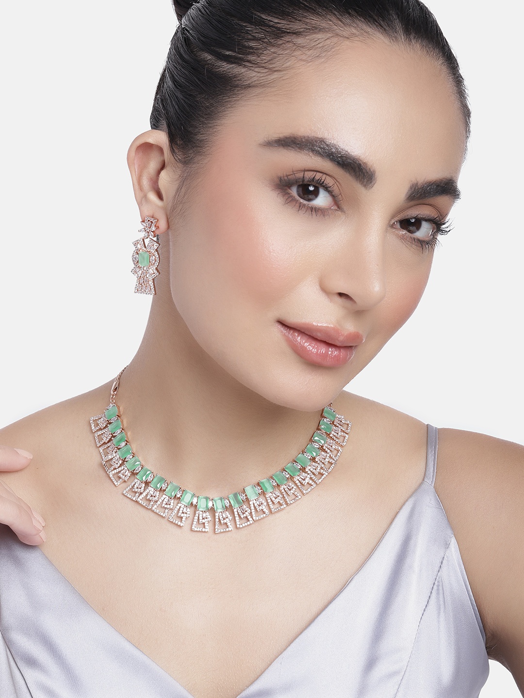 

Estele Rose Gold-Plated CZ-Studded Jewellery Set, Green