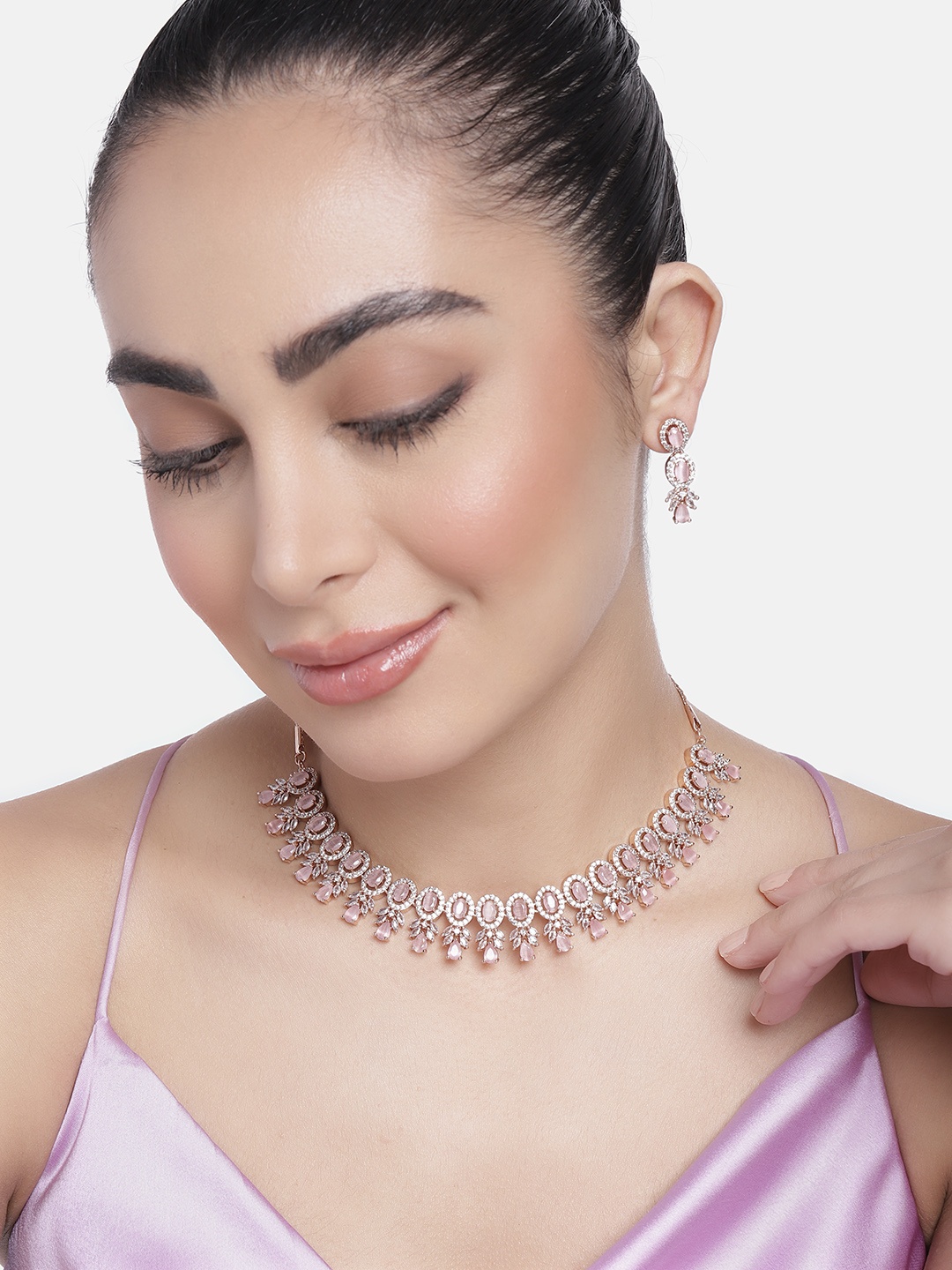 

Estele Rose Gold-Plated CZ-Studded Jewellery Set, Pink