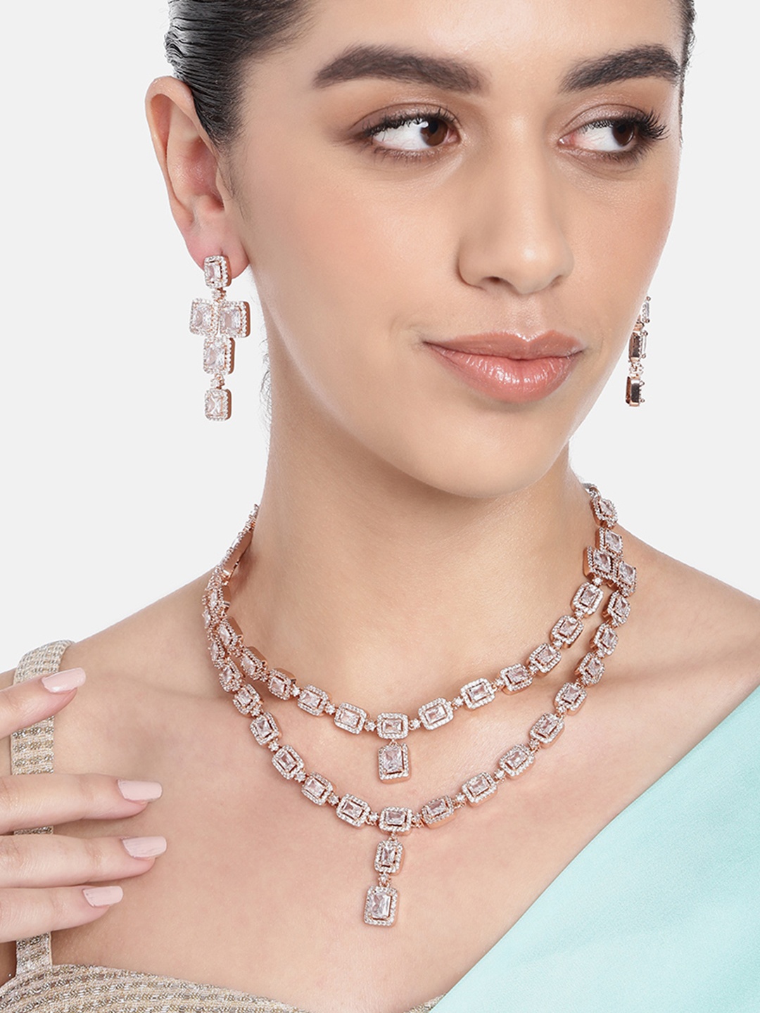 

Estele Rose Gold-Plated Cubic Zirconia Jewellery Set, White